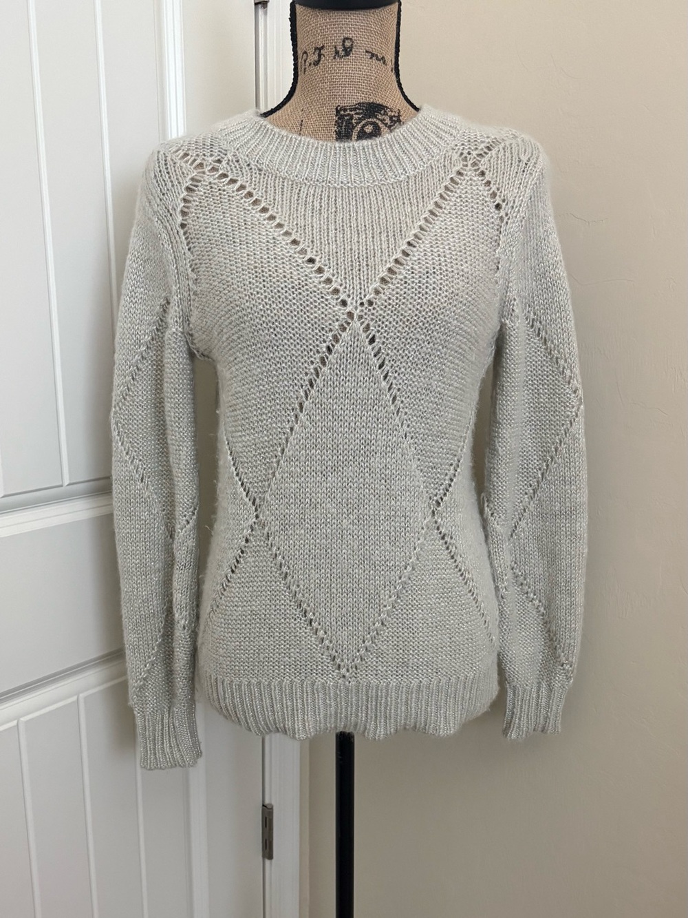 Tommy Bahama Sparkle Light Gold Argyle  Crew Sweater